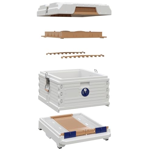 Apimaye Ergo Insulated 10 Frame Bee Hive Set with New Dual Feeder! [NO Frames Included] (White Body Blue Entrance, Single) - color: White Body Blue Entrance
