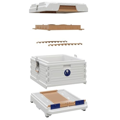 Apimaye Ergo Insulated 10 Frame Bee Hive Set with New Dual Feeder! [NO Frames Included] (White Body Blue Entrance, Single) - color: White Body Blue Entrance