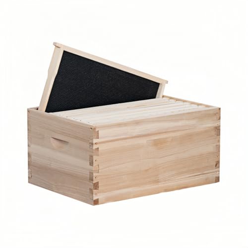 POLLIBEE 8 Frame Deep Bee Hive Box, Langstoth Deep Brood Bee Box for Beekeeper,Include Beehive Frames and Wax Foundations (unassembled)
