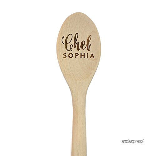 Andaz Press Personalized Laser Engraved Wooden Mixing Spoon, 12-inch, Chef Sophia, 1-Pack, Custom Name, Wood Cooking Baking Gifts for Kids Nana Grandma Mom Dad Customizable Kitchen Utensils - color: Custom Chef