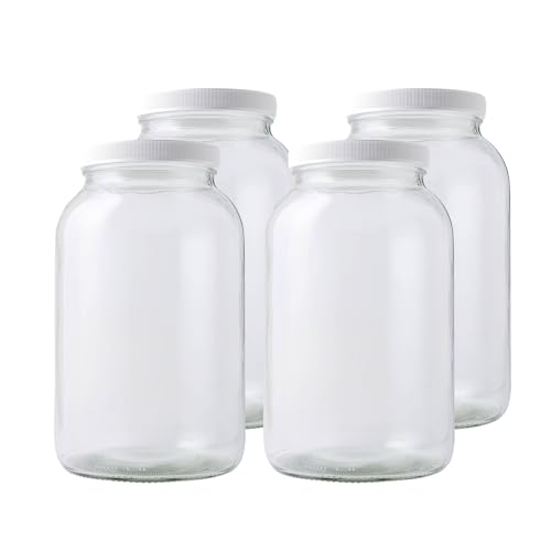 FastRack 1 Gallon Glass Storage Jars with Airtight Lids (Pack of 4) | Wide Mouth Glass Canisters for Food Storage, Fermentation, Pickling & Canning - size: 4 Pack