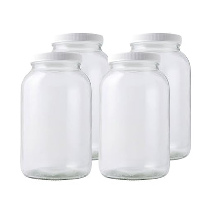 FastRack 1 Gallon Glass Storage Jars with Airtight Lids (Pack of 4) | Wide Mouth Glass Canisters for Food Storage, Fermentation, Pickling & Canning - size: 4 Pack
