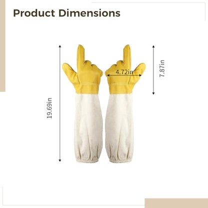 White and Yellow, 2 Pairs, Goatskin Beekeeping Gloves, Protective Leather with Thickened Handbacks, Sturdy Flexible for Bee Suit Protection, Supplies