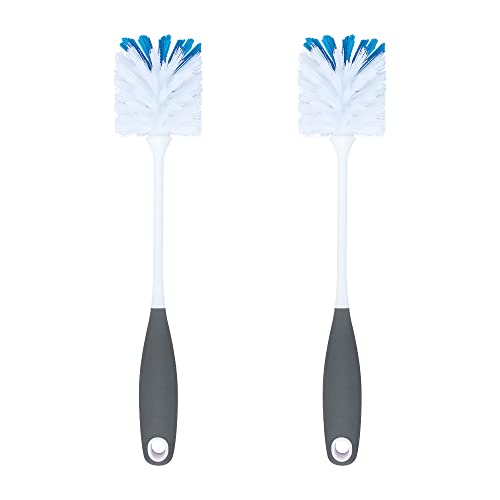 2 Pack Long Handle Bottle Scrubbing Brushes, Bottle Cleaner for Washing Glasswares, Wine Decanter, Hydro Flask Tumbler, Sinks, Food Jars - color: Gray