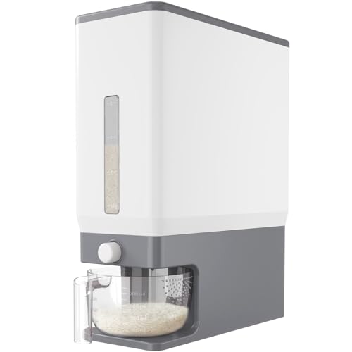 Lifewit Rice Dispenser 25 Lbs(11.3kg), Rice Storage Container Sealed Moisture Proof with Measuring Cup for Kitchen Pantry Household, BPA-Free, 1 Pack Grey - color: Light Grey