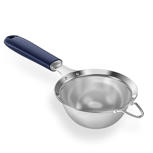 U-Taste 10 cm Fine Mesh Strainer, Small 18/8 Stainless Steel Cooking, Baking, 30 Mesh Kitchen Strainer with Silicone Handle for Flour, Tea, Juice, Seeds, Coffee, Quinoa (Midnight Blue) - color: Deep Blue, size: Small (3.9 x 11.1 in)