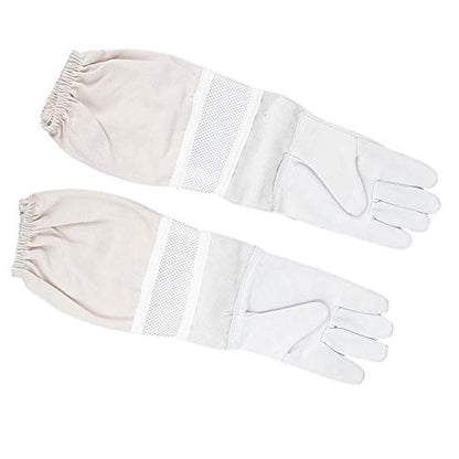 Bee Gloves with Long Sleeves, XL, Breathable Mesh, Elastic Cuff Protective Beekeeper Tool - Durable Goatskin Leather, Ergonomic Design for Hand and Forearm Safety (XL) - size: XL