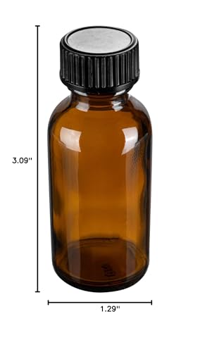 Restaurantware Vetri 1 Ounce Boston Glass Bottles, 48 Sample Bottles With Black Phenolic Caps - Dishwashable, Round, Amber Glass Bottle, For Potion, Juice, Ginger Shots, Whiskey, Liquids - color: Amber, size: 1 oz