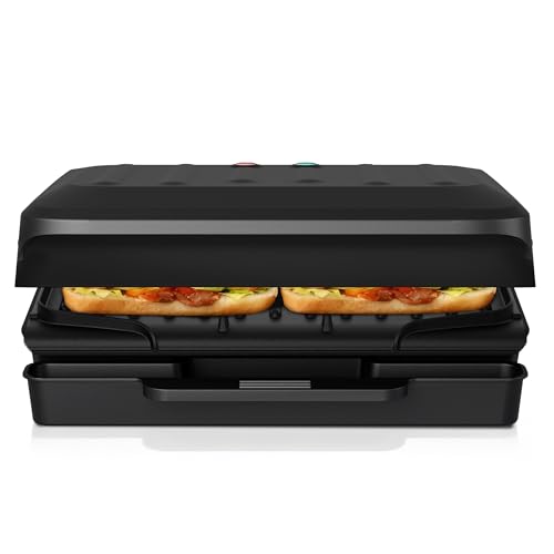 KEINVE 2-Serving Electric Grill and Panini Press, Tilted Grilling Surface for Rapid Oil Drainage, Non-Stick Coating Easy to Clean - size: 2-Serving Grill