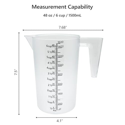 Liquid Measuring Cup with Handle, 48 oz / 6 Cup / 1500 ml Plastic Measuring Pitcher, Permanent Laser-Etched Markings, Large Measuring Cup for Kitchen Baking, Cooking & Garden Mixing - size: 48 OZ (6 Cup/1500ml）