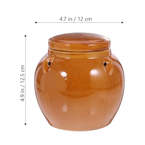 YARNOW Retro Ceramic Pickle Jar with Lid, Chinese Fermenting Jar, 4.7 x 4.9 Inch, Brown, for Home Use
