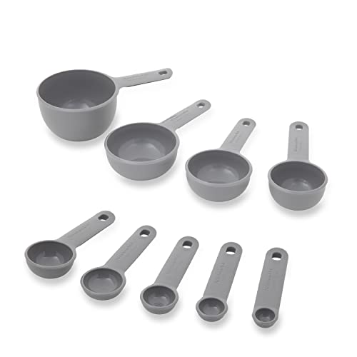 KitchenAid Universal Easy To Read Measuring Cup and Spoon Set with Soft Grip Handle for Maximum Control, Hang Hole and Nesting For Easy Storage, Dishwasher Safe, 9 Piece, Gray - color: Gray