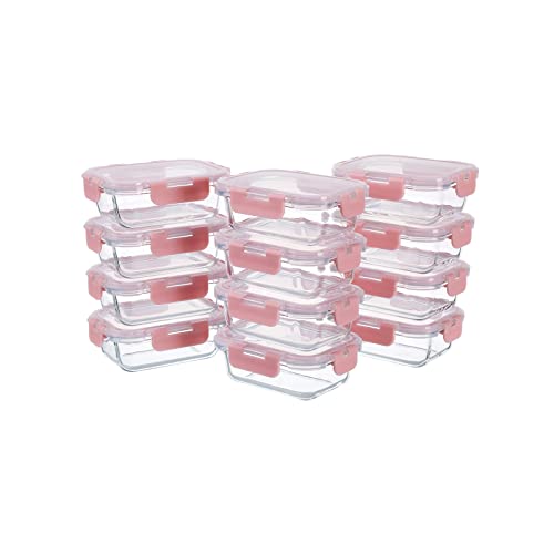 GULFLIN Small Glass Food Storage Containers 12 Pack-12oz Glass Containers with Lids for Meal Prep, Food Storage, Freezer to Microwave Safe, Air-Tight, Leak-Proof, Pink Set - color: 12oz,Same Size - 12 Pack,Pink Set