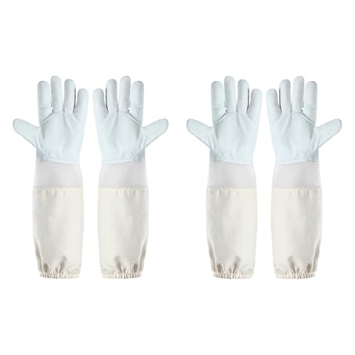 2 Pairs Ventilated Beekeeping Gloves, Bee Gloves for Men Women, Goatskin Beekeeper Glove with Ventilated Sleeves & Elastic Cuffs S - size: 2 Pairs-S