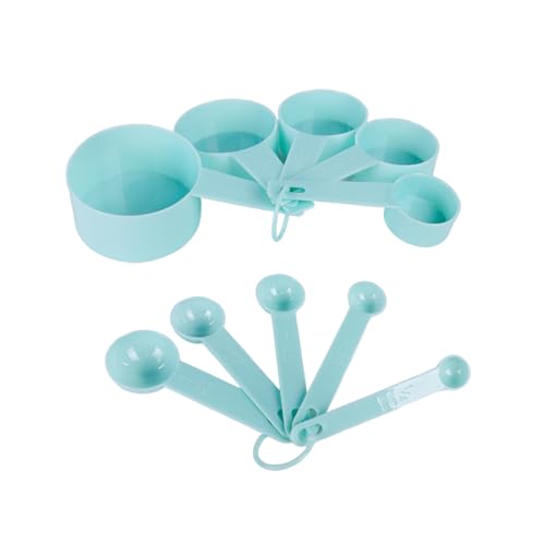 Inmorven 10pcs Measuring Cups and Spoons Set, BPA-Free Plastic Kitchen Baking Tools with Engraved Markings, Stackable Design for Dry & Liquid Ingredients (Green) - color: Green