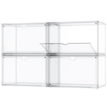 Acrylic Display Cases for Collectibles - Stackable Plastic Storage Shoe Boxes - Magnetic Lid, Figure Organizer - size: Side Door-4pcs