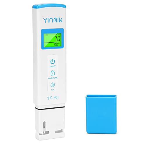 YINMIK pH Meter, Digital pH Tester for Hydroponics, pH Temp Meter with Horizontal Display for Pool, Spa, Hot Tub, Indoor Plants, Koi Ponds, Drinking Water, Wine Beer Making, Aquarium, Aquaculture - color: Blue pH Meter