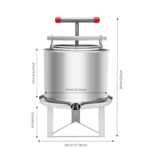 12.6L Large Bee Honey Press Extractor Manual Beeswax Presser Stainless Steel Honeycomb Drum Spinner Honey Press Tools Household Grape Fruit Juice Wine Making Equipment