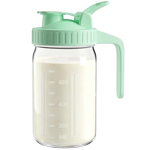 32oz Breast Milk Pitcher with Lid – Leak-Proof & Airtight Glass Storage Container, Breastfeeding Essentials for Breastmilk, Wide Mouth Mason Jar Pitcher, Fast Formula Maker - color: Green, size: 32 Ounces