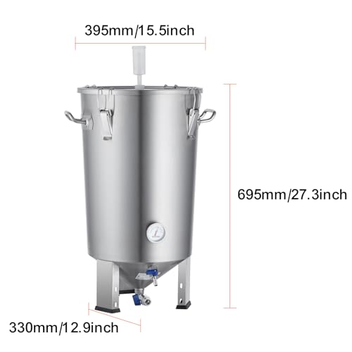 Happybuy 304 Stainless Steel Kettle, 8 Gallon Beer Brew Fermentor, Brew Bucket for Home Brewing Supplies, Includes Lid, Handle, Valve, Spigot, Thermometer, with Base