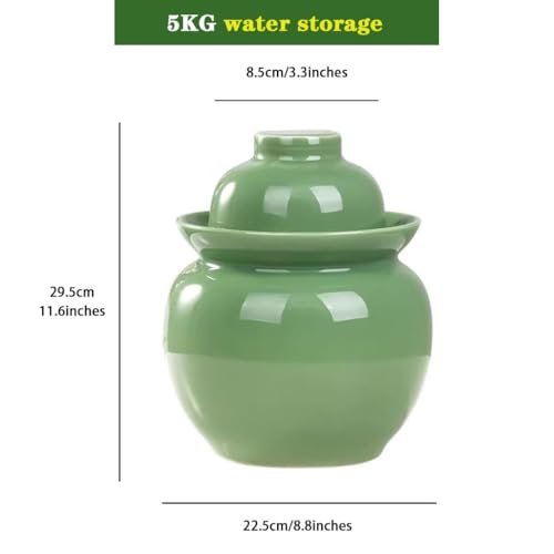 Fresh Green Modern Kimchi Jar, Thickened Ceramic Fermentation Crock, Traditional Water Seal Design, 4 (5kg/176.4oz) - size: 5kg/176.4oz