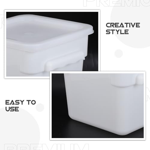 Yardwe Food Storage Bucket with Lid - 6l White Plastic Pail - Stackable Square Storage Container for Pickling, Brining, And Ice Cream - Kitchen Pantry Box