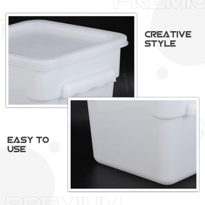 Yardwe Food Storage Bucket with Lid - 6l White Plastic Pail - Stackable Square Storage Container for Pickling, Brining, And Ice Cream - Kitchen Pantry Box