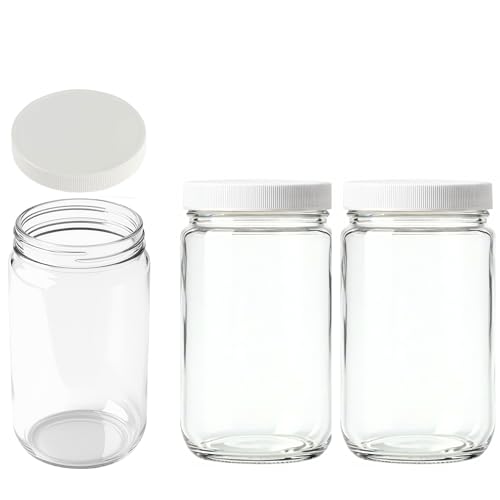JARMING COLLECTIONS 32oz Extra Wide Mouth Glass Storage Jar with BPA-Free Plastic Lid – Quart Size Airtight Mason Jar for Kitchen, Pantry, and Food Storage (Set of 3) - color: 3 White Plastic Lids