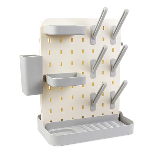Baby Bottle Drying Rack Space Saving Countertop Vertical Rack with Brushes Holder (Gray) - color: Gray