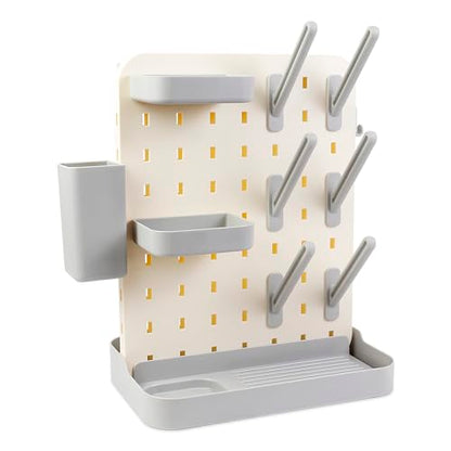 Baby Bottle Drying Rack Space Saving Countertop Vertical Rack with Brushes Holder (Gray) - color: Gray