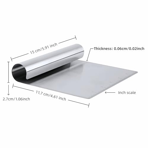 5.9" Professional Stainless Steel Dough Scraper and Bench Knife with Measurement Scale, Multi-Purpose Pastry Cutter for Baking, Pizza, Grill, Dough, Vegetables