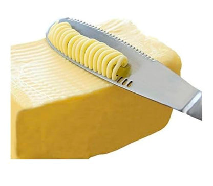 Stainless Steel Butter Knife – 3 in 1 Spreader, Grater & Curler- Serrated Edge Slicer with Holes – Kitchen Tool and Gadget for Butter, Cheese & Jam