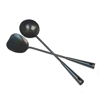 ZhenSanHuan Chinese Traditional HandMade Iron Spatula & Ladle Wok Tool Set,Long wok utensils (Ladle and Spatula Set) - size: 40CM/15.7'', style: Ladle and Spatula Set