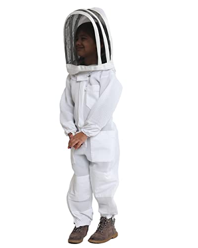 FOREST BEEKEEPING SUPPLY- Kids Full Body Bee Suit. Cotton twill soft to Children’s skin tuff to bee Stings with Veil - color: Ventilated Suit, size: Large