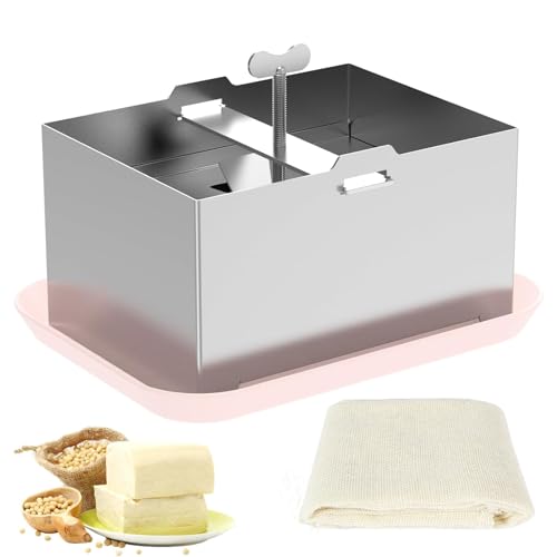 Tofu Press Stainless Steel, Sus304 Paneer Press with Presser Towel and Drip Tray, Tofu Maker for Homemade Firm Tofu, Paneer & Cheese-Fast Water Removal Enhanced Texture & Flavor