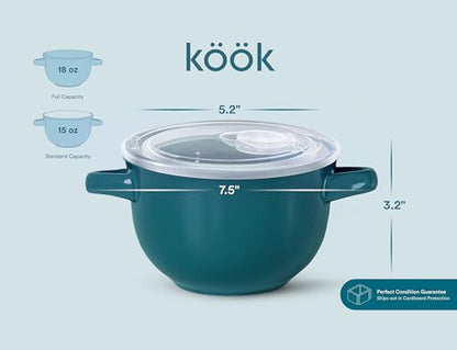 KooK French Onion Soup Bowls, Crocks, Oven Safe Bowls, Soup Mugs, Ceramic Bowls, Dishwasher, Microwave, Set of 4, 18 oz (Teal) - color: Teal
