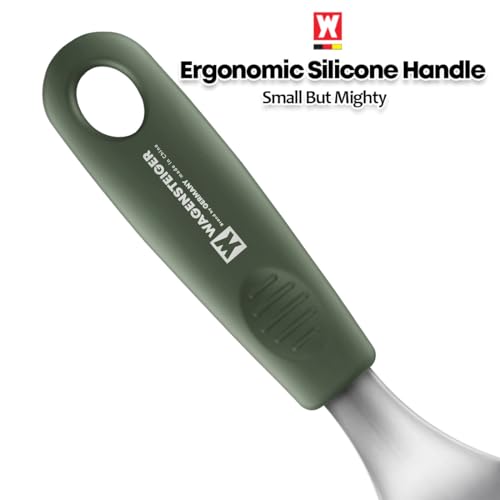Short Stainless Steel Ladle 220mm (8.6”) – SUS304 Thick Deep Bowl Head with Soft-Grip Silicone Handle – Lightweight Mini Soup & Serving Spoon for Cooking – 5 Color Options (Green) - color: Green