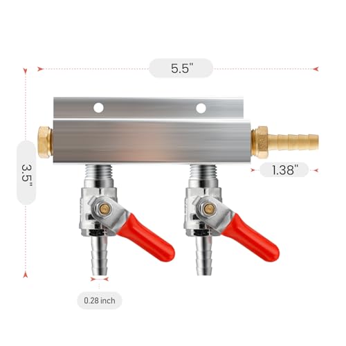 2-Way Gas Manifold CO2 Distributor Manifold 5/16 inch Barb/Stem Splitter Beer Integrated Check Valves Homebrew Beer Making Brewing Tool-CO2 gas input at RIGHT side+3 CLAMPS - color: 2WAY,GAS INPUT AT RIGHT