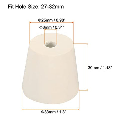 MECCANIXITY Rubber Tapered Plug 25mm to 33mm with 8mm Hole Test Tubes Bungs Stopper White for Lab Home 3 Pieces - size: 25mm to 33mm