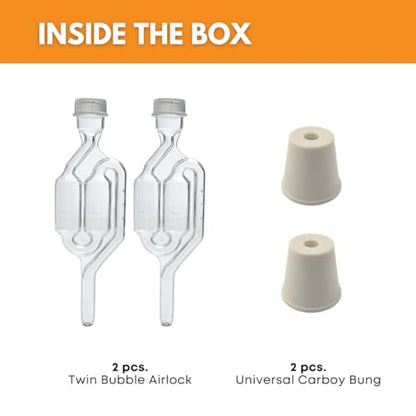 Fastrack Twin Bubble Airlock and Carboy Bung (2-Pack) | Fermentation Airlocks for Homebrewing Beer, Wine, Mead, and Kombucha