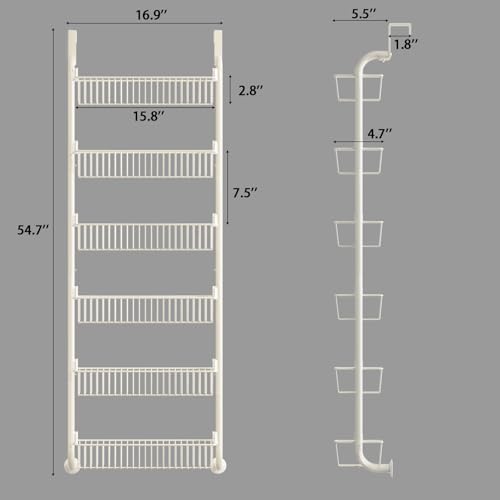 MIAOLI Over the Door Pantry Organizers and Storage, 6-Tier Spice Rack, Home & Kitchen Storage Shelves for Cabinet, Large Capacity Hanging Seasoning Organizer, Laundry Room Organization, White