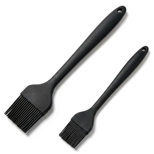 2 Pack Silicone Basting Brushes - Heat Resistant Pastry Brushes for Cooking BBQ Grill Baking Roasting, Oil Butter Sauce Marinade Egg Wash, One-Piece Design Dishwasher Safe Non-Slip, Large & Small