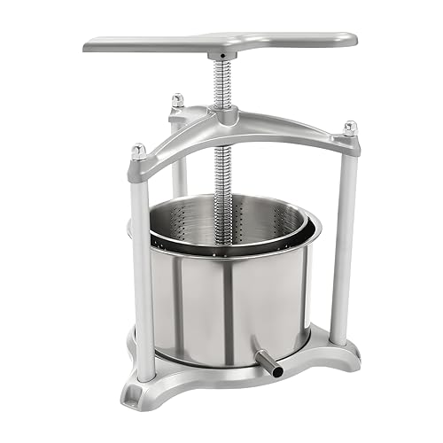 Fruit Wine Press, 6L Manual Juice Maker w/Dual Stainless Steel Barrels & T-Handle & Filter Bag, Stainless Steel Manual Press Machine for Cider Tincture Cheese Herb Vegetables, Fruit Cider Grinder - size: 6L