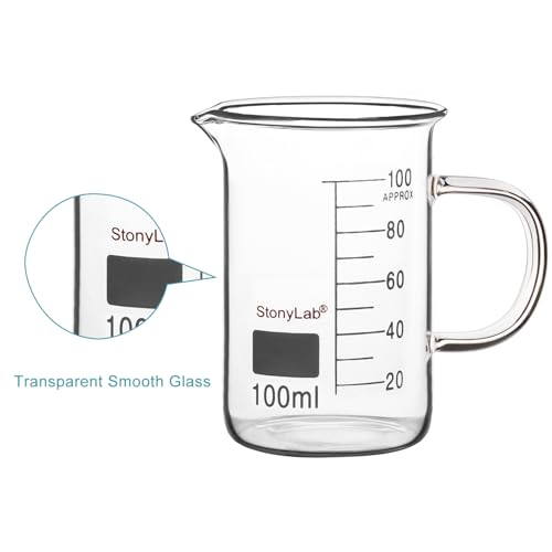 stonylab Glass Beaker with Handle, Borosilicate Glass Graduated Low Form Griffin Beaker with Handle and Pouring Spout, 100 ml - size: 100 ml