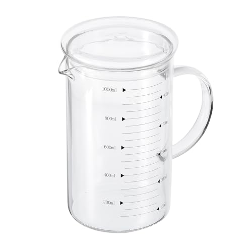 PATIKIL 1000ml Glass Measuring Cup, 3.3 Borosilicate Glass Graduated Black Printed Scale Liquid Measure Cups Beaker with Glass Lid and V-Shaped Spout for Kitchen - color: Black, size: 1000ml