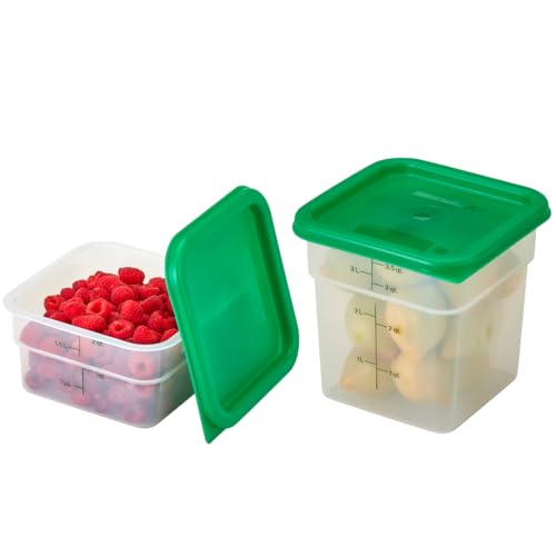 Cambro Food Storage Container with Lid (Microwave Safe and BPA-Free) - 2 Pack - Classic Series Square with Green Lid - 2 and 4 QT (Quart) - Commercial Grade for Food Prep (Translucent) - size: 2 and 4 QT + Lid