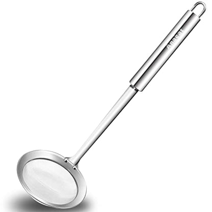 Anaeat 4" Stainless Steel Fat Skimmer Spoon - Professional Kitchen Fine Mesh Food Strainer and Hot Pot Skimmer with Long Handle for Skimming, Cooking, Frying, Grease, Gravy and Foam Diameter - color: 4" Fine Mesh Skimmer