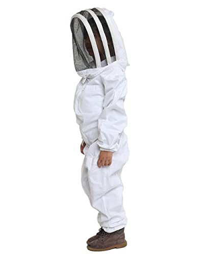 FOREST BEEKEEPING SUPPLY- Kids Full Body Bee Suit. Cotton twill soft to Children’s skin tuff to bee Stings with Veil - color: Cotton Suit, size: Small