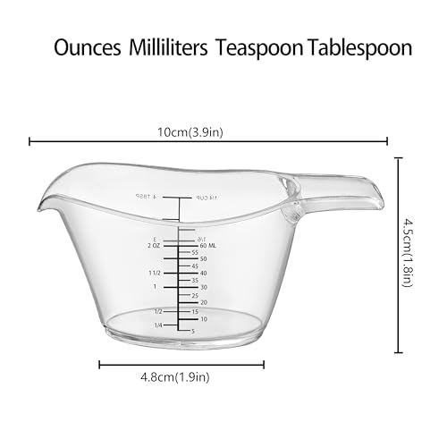4 Pack Mini Measuring Cups, Clear Plastic 2oz/60ml Small Liquid Measuring Cup with Markings, Shot Glass Measure Pitcher for Espresso, Baking, and Resin