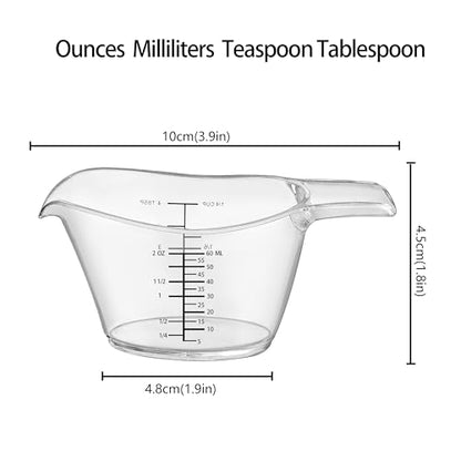 4 Pack Mini Measuring Cups, Clear Plastic 2oz/60ml Small Liquid Measuring Cup with Markings, Shot Glass Measure Pitcher for Espresso, Baking, and Resin